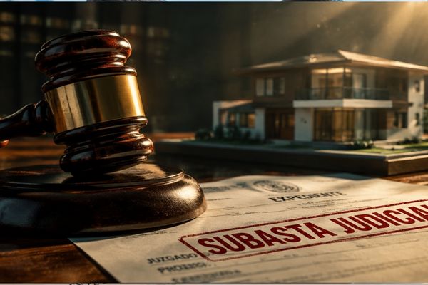 Mazo, documento de subasta y maqueta de casa