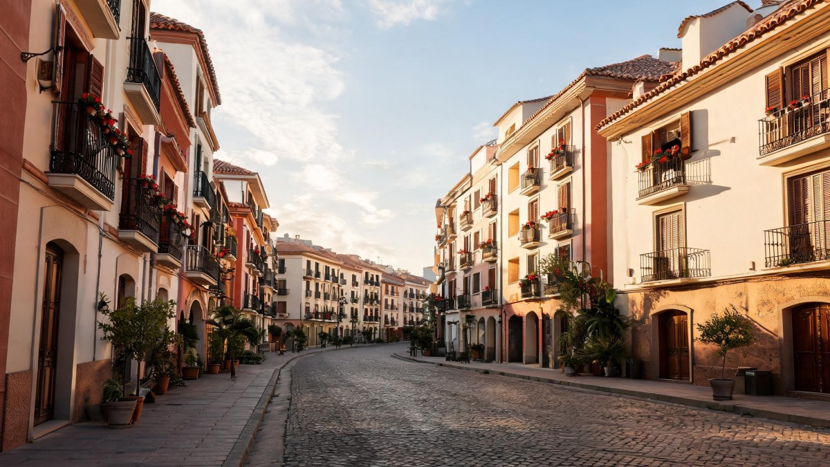 Edificios residenciales de una ciudad mediterránea española con balcones y fachadas urbanas