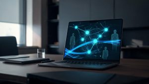 Representación conceptual de ciberseguridad financiera y flujos digitales de datos bancarios.